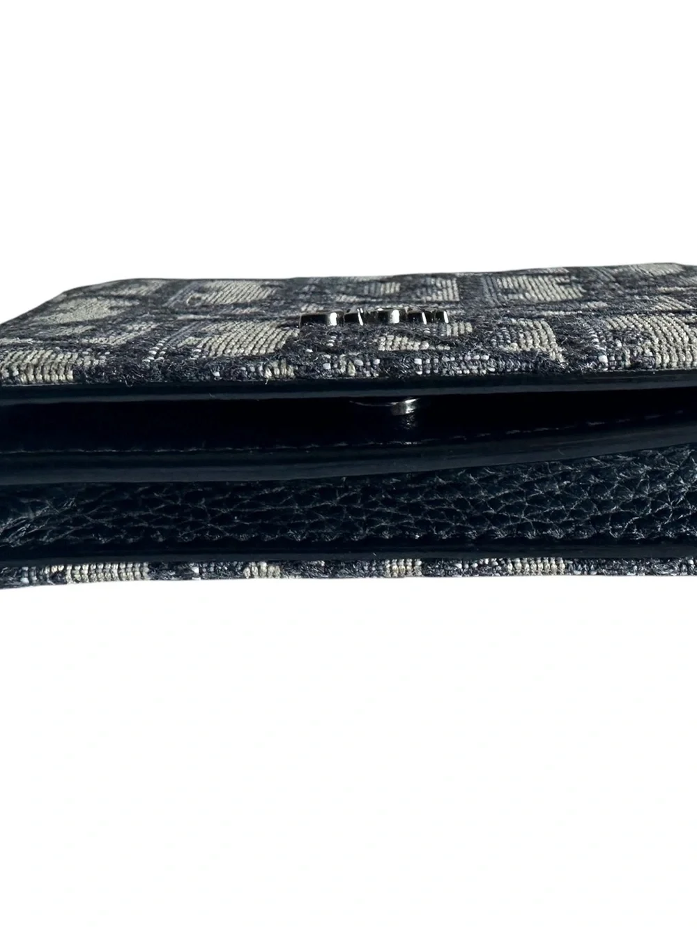 Christian Dior Oblique Jacquard Business Card Holder Compact Wallet Navy Beige